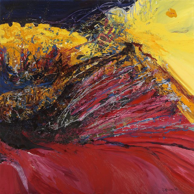 Butterfly & Flower 1, 2007, Mixed Media : Oil & ink on canvas, (100X100 cm), Private Collection