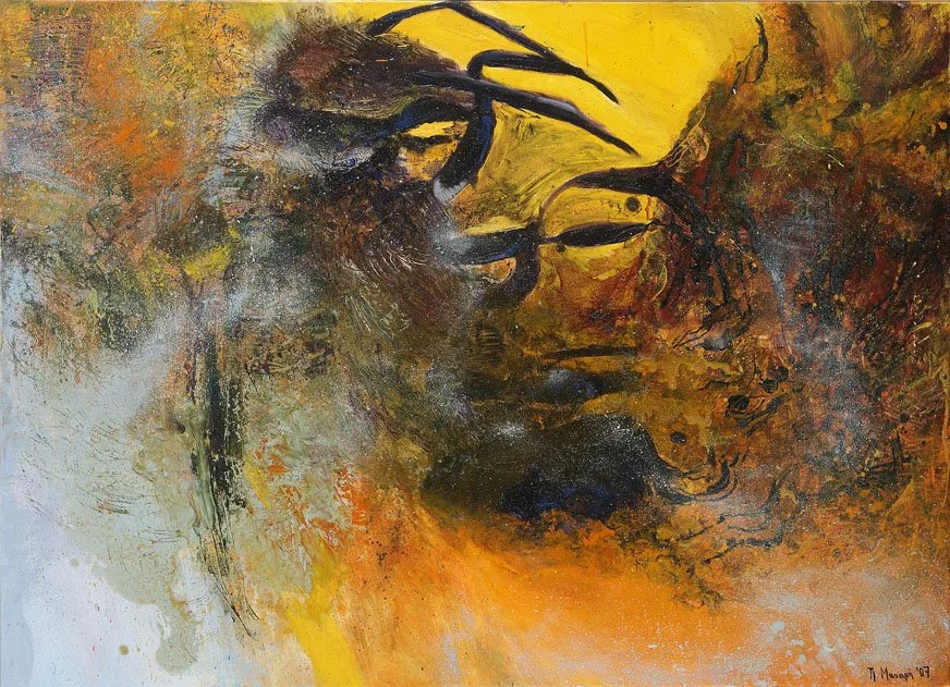 Bee & Flower 2, 2007, Mixed Media : Oil & ink on canvas, (80X110 cm), Private Collection