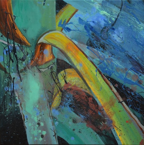 Flora Mirabilis -cactus 20, 2020, Mixed Media : Oil & ink on canvas, (80X80 cm), Private Collection