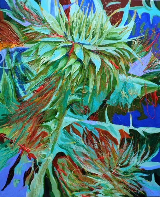 Thistle 2, 2014, Mixed Media : Oil & ink on canvas, (110X90 cm), Private Collection