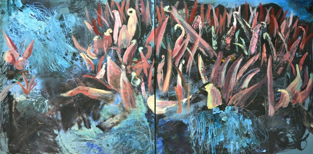 Flora Mirabilis -cactus 4, 2020, Mixed Media : Oil & ink on canvas, (100X200 cm), Private Collection