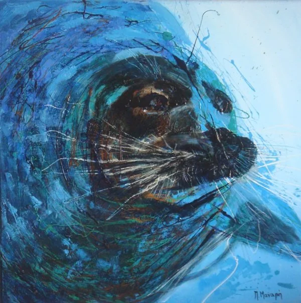 Searching, 2013, Mixed Media : Oil & ink on canvas, (60X60 cm), Private Collection