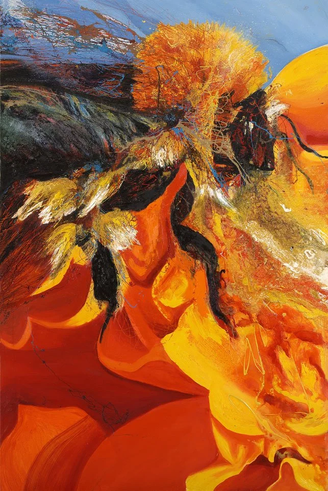Bee & Flower 5, 2007, Mixed Media : Oil & ink on canvas, (150X100 cm), Private Collection