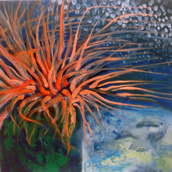 Anemoni 1, 2013, Mixed Media : Oil & ink on canvas, (100X100 cm), Private Collection