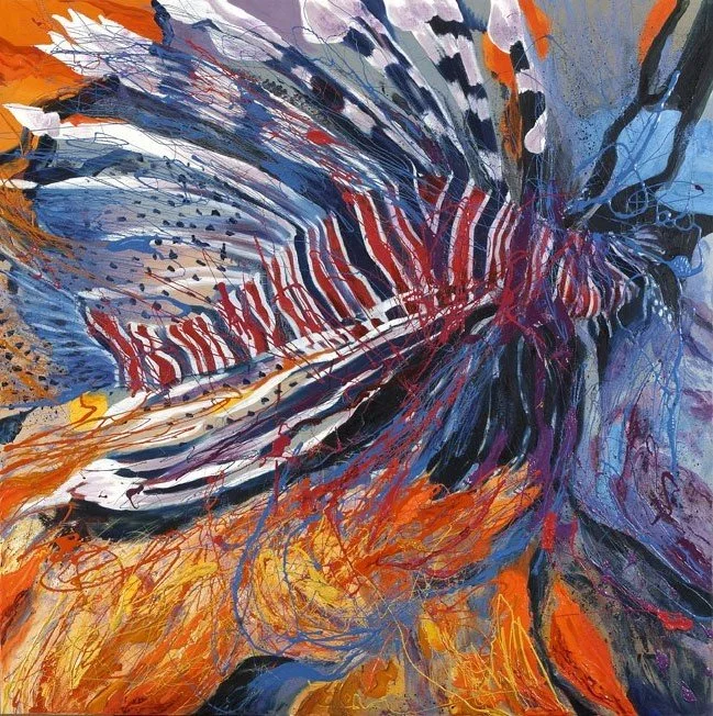 Under the sea 1, 2006, Mixed Media : Oil & ink on canvas, (120X120 cm), Private Collection