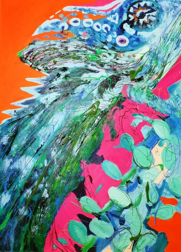 Reptile 2, 2016, Mixed Media : Oil & ink on canvas, (110X80 cm), Artist Collection