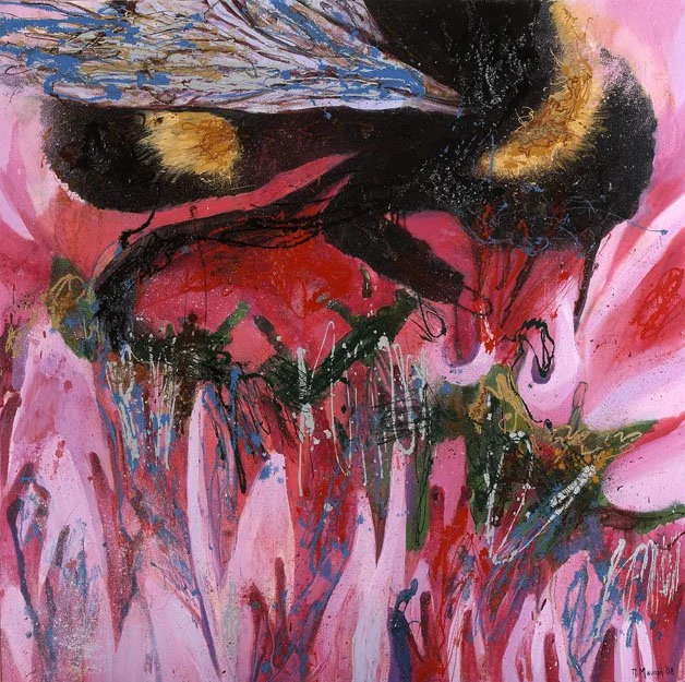 Bee & Flower 4, 2007, Mixed Media : Oil & ink on canvas, (120X120 cm), Private Collection