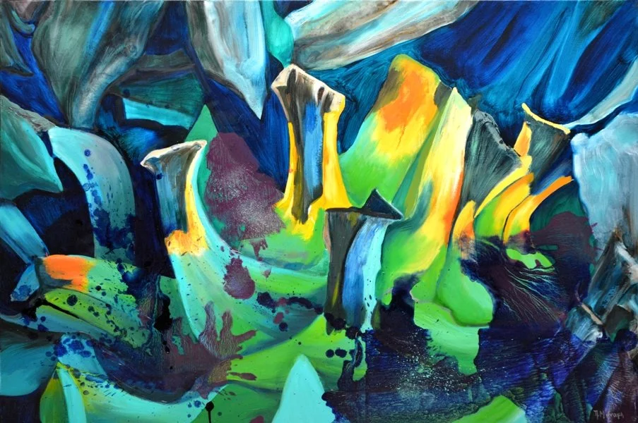 Flora Mirabilis -cactus 12, 2020, Mixed Media : Oil & ink on canvas, (100X150 cm), Private Collection