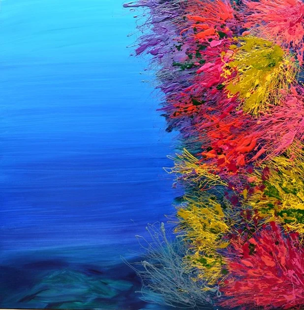 Under the sea 23, 2018, Mixed Media : Oil & ink on canvas, (150X150 cm), Private Collection