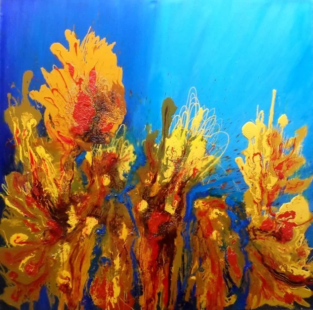 Under the sea 13, 2018, Mixed Media : Oil & ink on canvas, (100X100 cm), Artist Collection