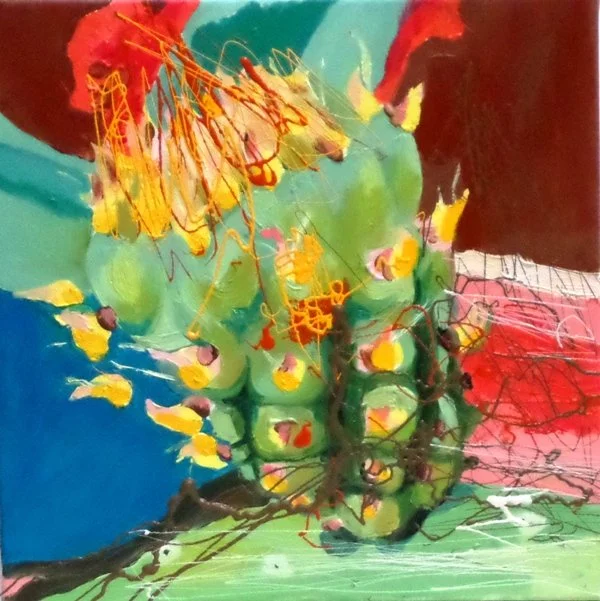 Prickly Pear 3, 2014, Mixed Media : Oil & ink on canvas, (30X30 cm), Artist Collection