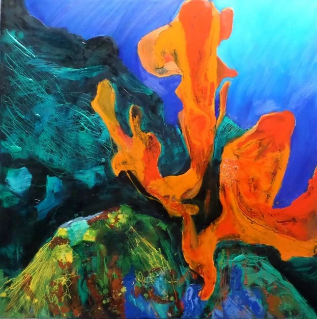 Under the sea 14, 2018, Mixed Media : Oil & ink on canvas, (100X100 cm), Private Collection