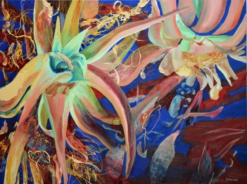Flora Mirabilis -cactus 1, 2020, Mixed Media : Oil & ink on canvas, (120X160 cm), Artist Collection