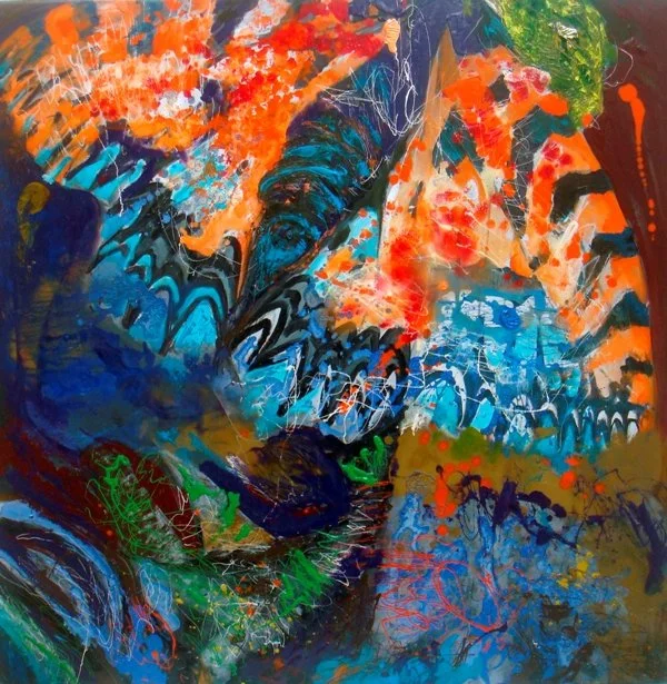 Arrival 1, 2013, Mixed Media : Oil & ink on canvas, (100X100 cm), Private Collection