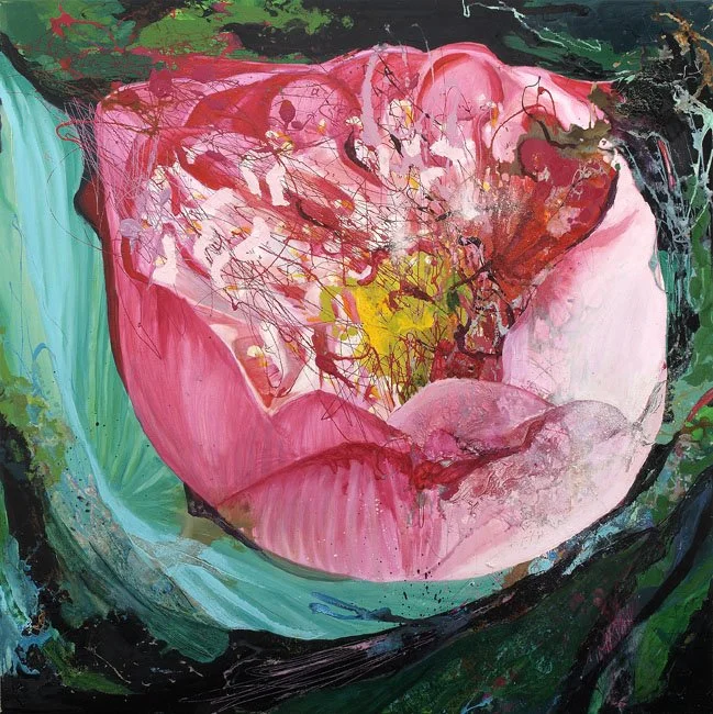 Flower 10, 2008, Mixed Media : Oil & ink on canvas, (120X120 cm), Artist Collection