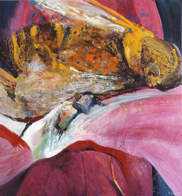 Bee & Flower 6, 2007, Mixed Media : Oil & ink on canvas, (130X120 cm), Private Collection