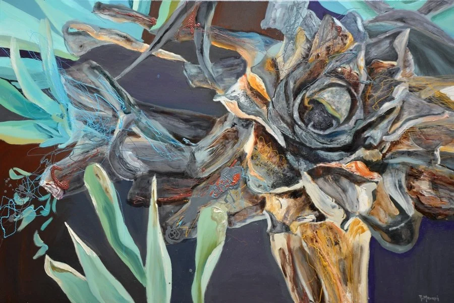 Flora Mirabilis -cactus 3, 2020, Mixed Media : Oil & ink on canvas, (100X150 cm), Private Collection