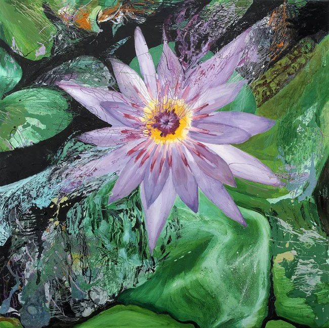 Flower 7, 2008, Mixed Media : Oil & ink on canvas, (120X120 cm), Private Collection
