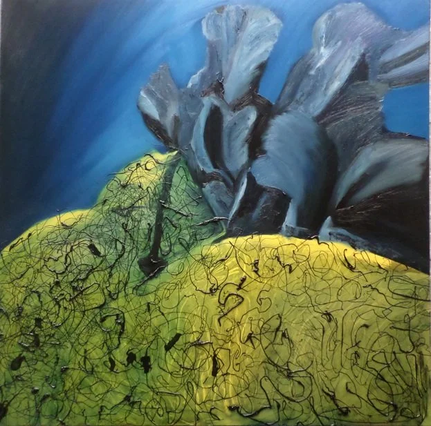 Under the sea 11, 2018, Mixed Media : Oil & ink on canvas, (100X100 cm), Private Collection