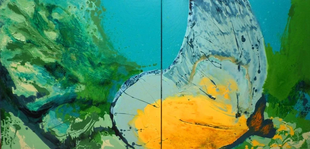 Butterfly 3, 2019, Mixed Media : Oil & ink on canvas, (100X200 cm), Private Collection