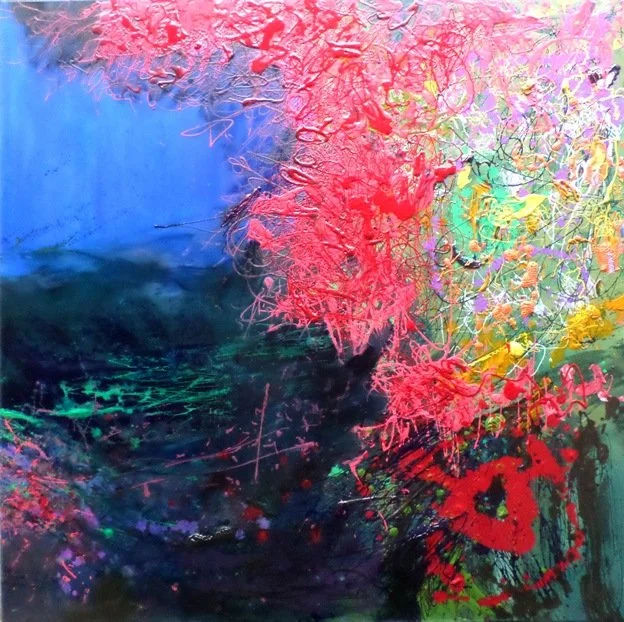 Under the sea 7, 2018, Mixed Media : Oil & ink on canvas, (100X100 cm), Private Collection