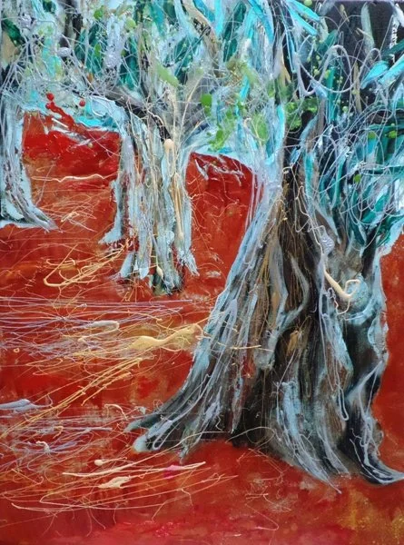 Olive Trees 6, 2014, Mixed Media : Oil & ink on canvas, (80X60 cm), Artist Collection