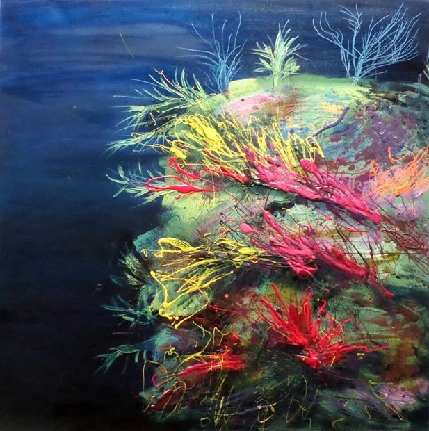 Under the sea 2, 2018, Mixed Media : Oil & ink on canvas, (100X100 cm), Artist Collection