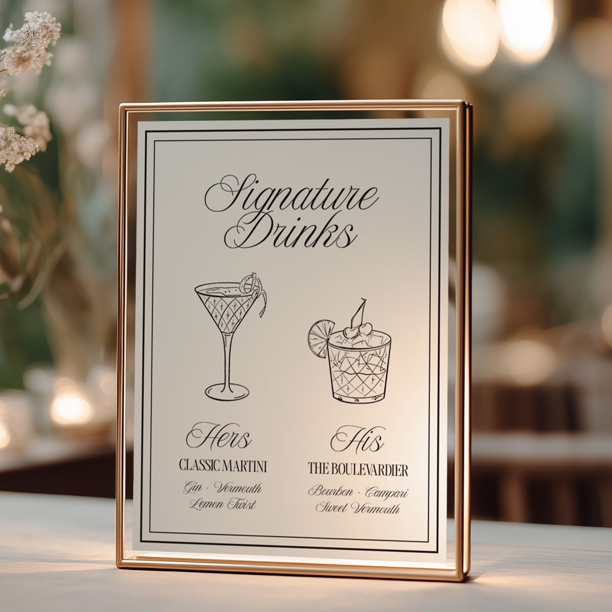 Elegant Ivory Signature Drinks Menu |  CLASSIC Collection