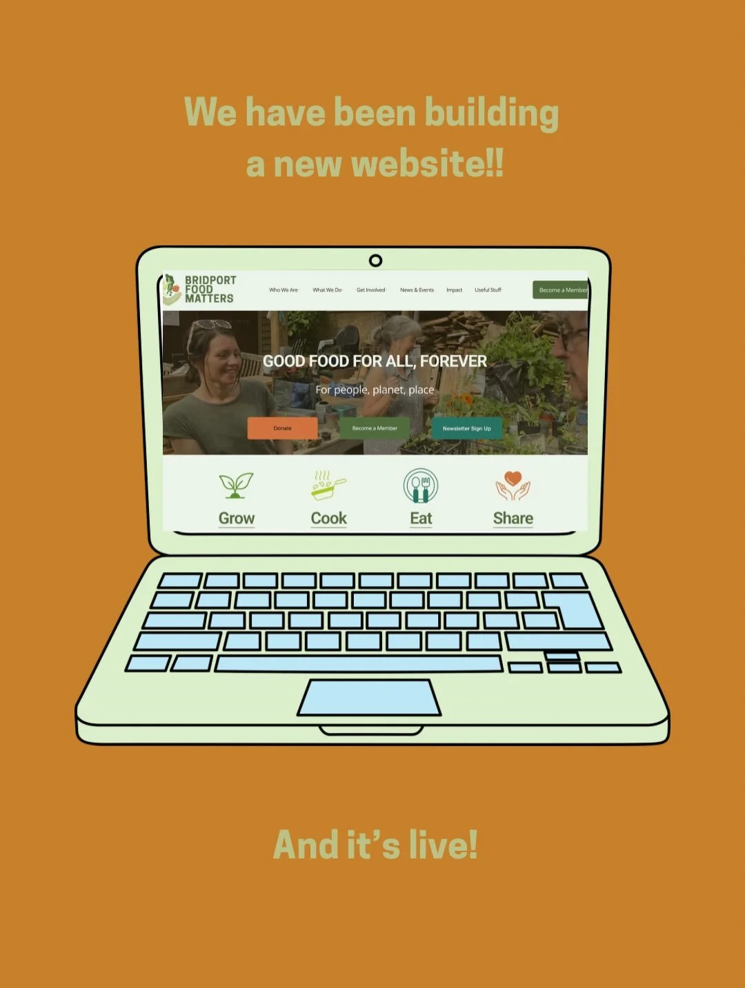 Behind the scenes of all the growing, cooking, eating, and sharing our lovely Bridport Food Matters community has been up to since the beginning of February, we&rsquo;ve also been busy building a brand-new website!
We&rsquo;re super excited that aft