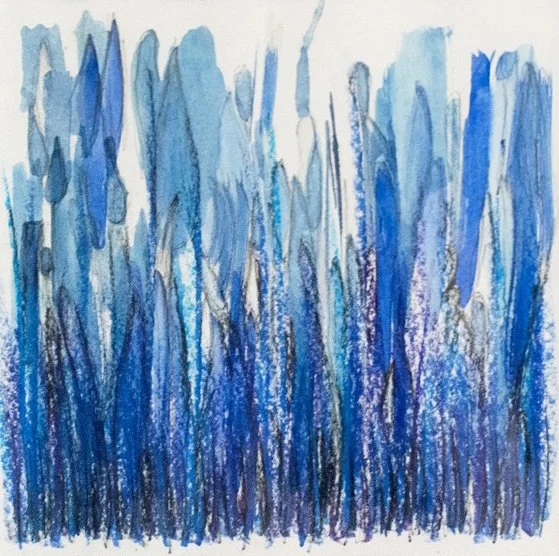 BLAUES GRAS - Tusche, Ölkreide und Graphit auf Papier, 20 x 20cm