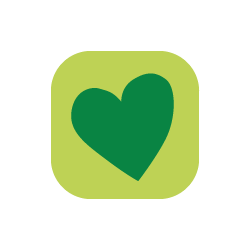 A green square icon with rounded edges and a dark green heart in the center.