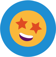Emoji face with star-shaped eyes and a wide, smiling mouth
