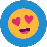 Emoji with heart-shaped eyes and a smiling mouth, framed by a blue circle.