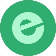 Green circular logo with a stylized crocodile head in white and a white diagonal line crossing it out