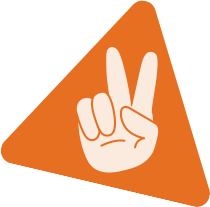 Hand making a peace sign inside an orange triangle