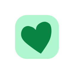 Green heart icon on a light green background