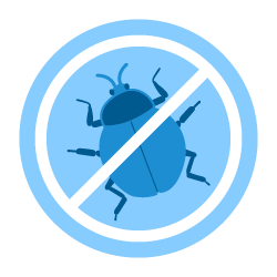 Icon of a bug with a diagonal line crossing through it, representing pest control or no bugs.
