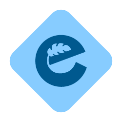 Stylized letter E with a hamburger icon inside and a blue background
