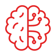 Illustration of a human brain with a half red, half outlined design