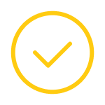 A yellow checkmark inside a yellow circle on a transparent background.