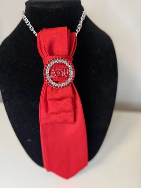 Red Statement Brooch Tie for Women | Delta Inspired Neckwear | Bold Accessories | Sorority Style