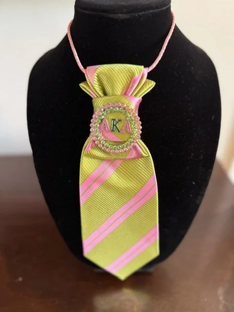 AKA Statement Brooch Tie | Pink Green Sorority Neckwear, Handcrafted Accessory
