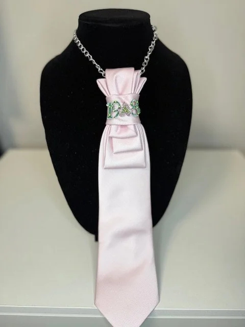 Blush Pink Statement Tie Necklace with Crystal Accent | Women’s Bold Fashion Accessory