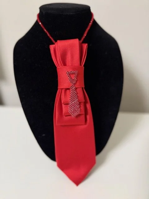Red Statement Brooch Tie for Women | Delta Inspired Neckwear | Bold Accessories | Sorority Style | Power Statement Piece | Gift for Her