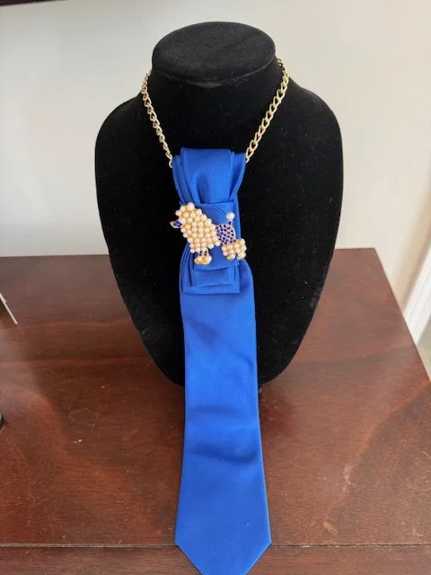 Royal Blue Statement Tie Necklace with Pearl Brooch | Sigma Gamma Rho Inspired
