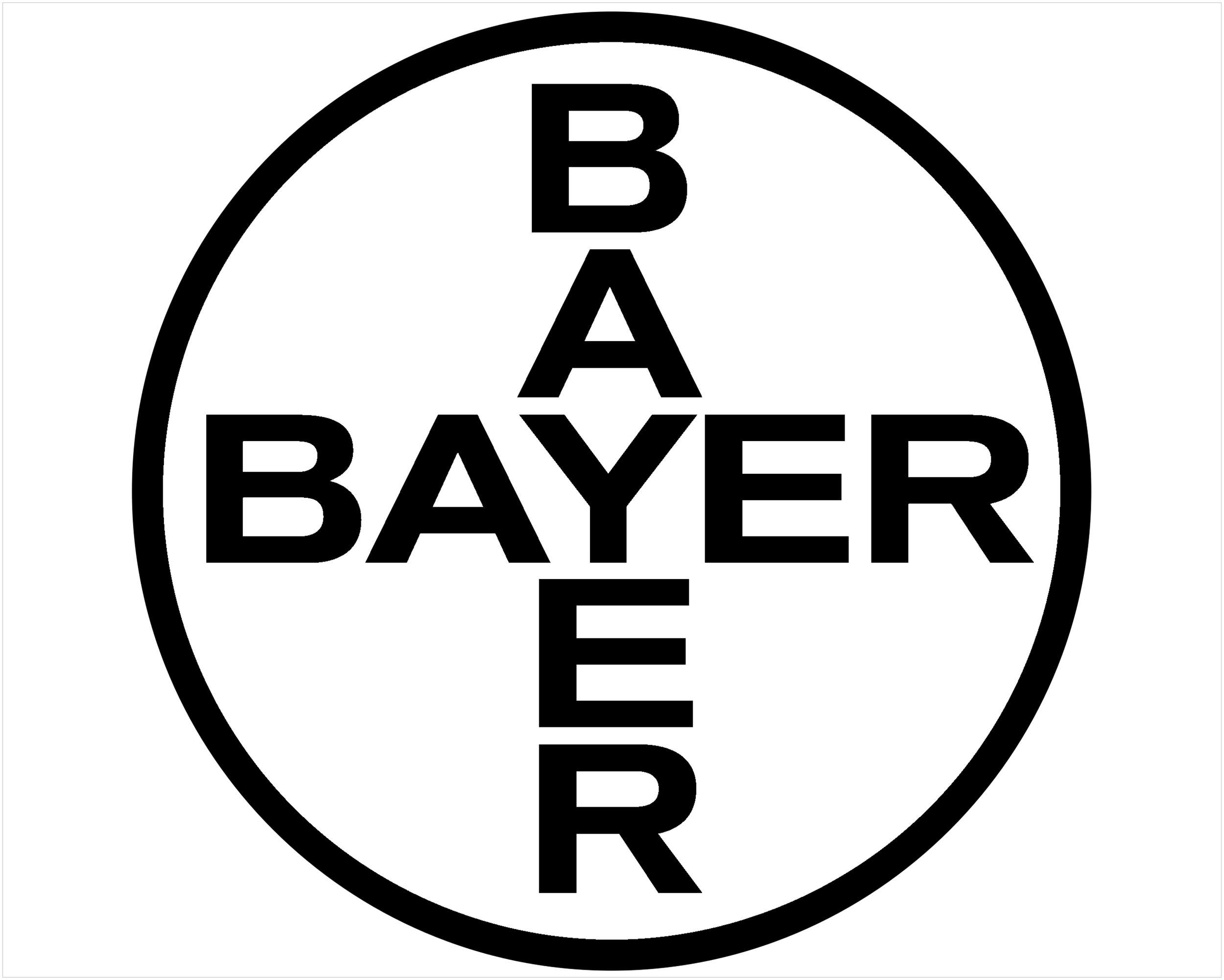 Black and white logo for the life science company 'Bayer'.