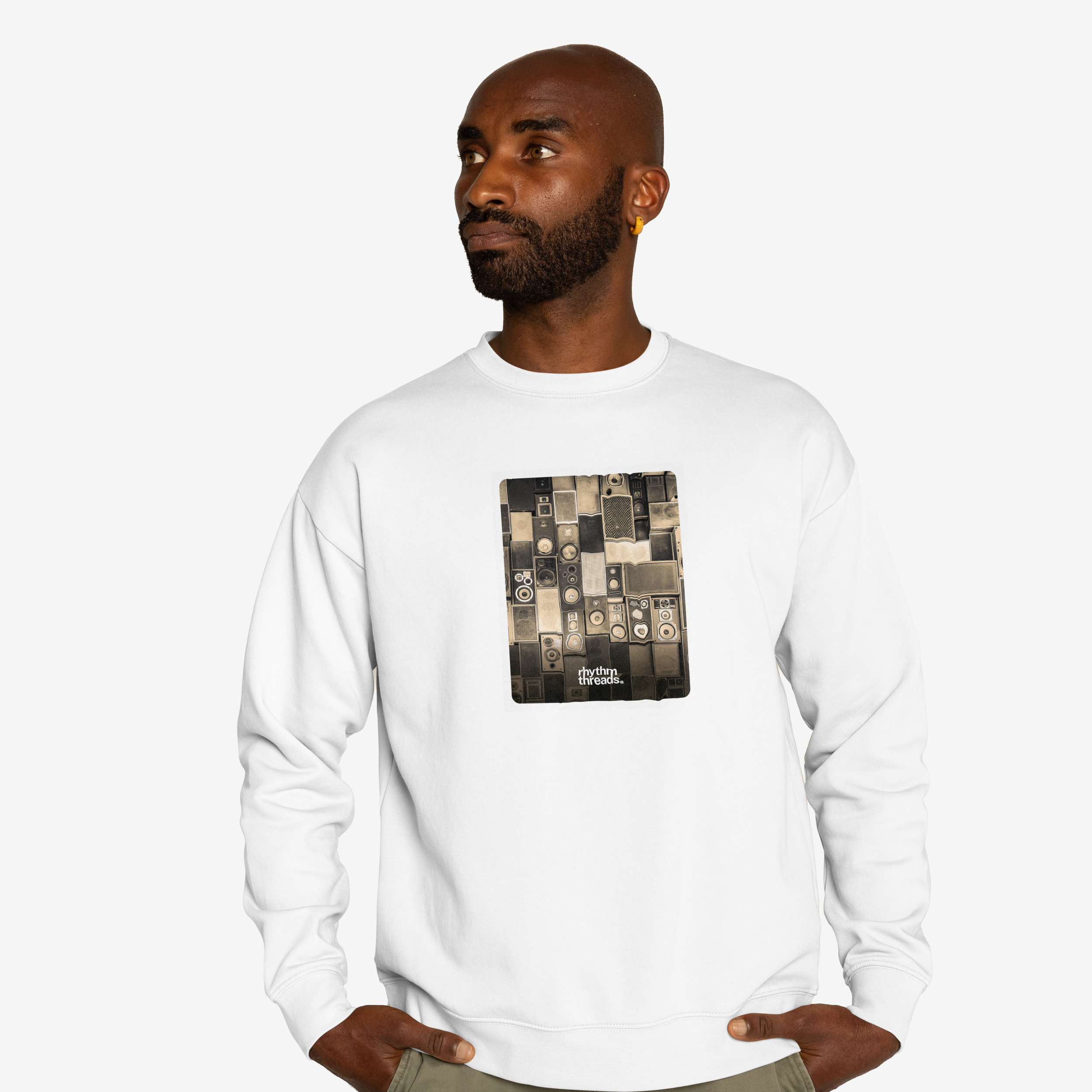'Speaker Stack' white sweatshirt