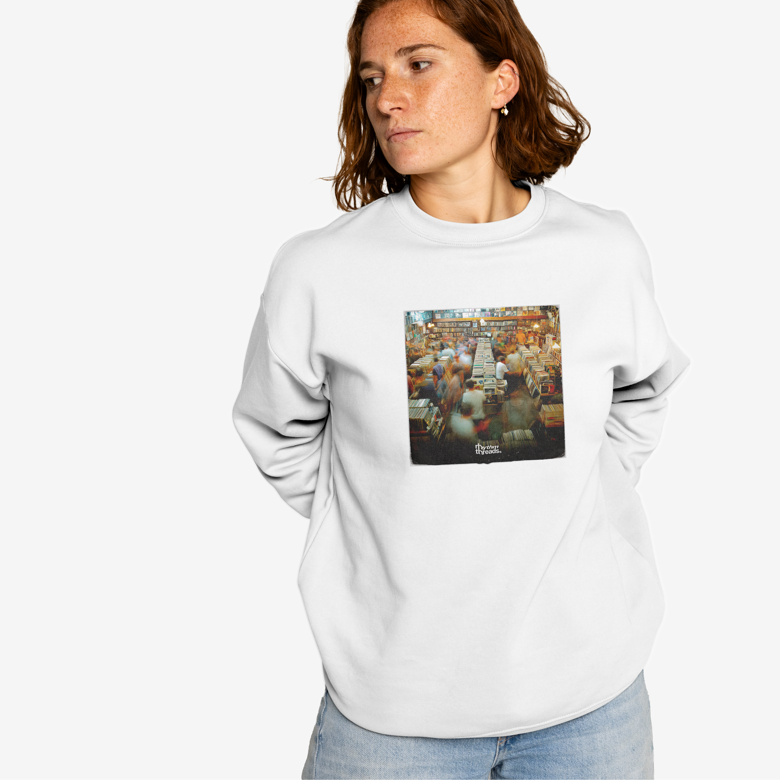 'Crate Digging' white sweatshirt