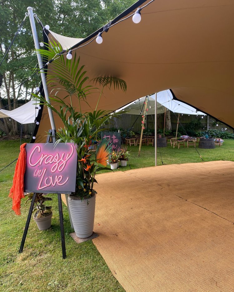 crazy in love sign decor under stretch tent wedding stretch tent hire leeds stretch tent rental garden party stretch tent hire Wakefield west yorkshire wedding leeds wedding beer garden marquee leeds marquee York stretch tents Manchester canopy pub