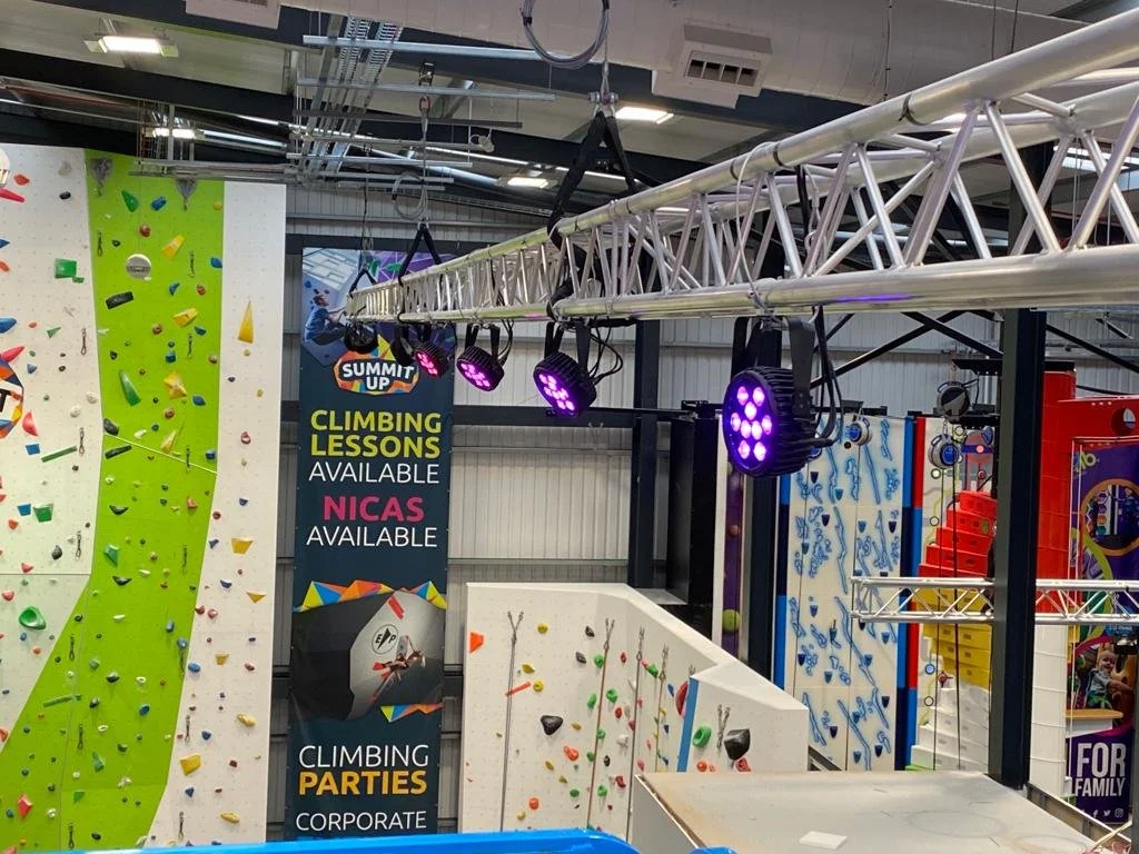 trus installation uk Yorkshire leeds truss lighting installation leisure climbing wall lighting